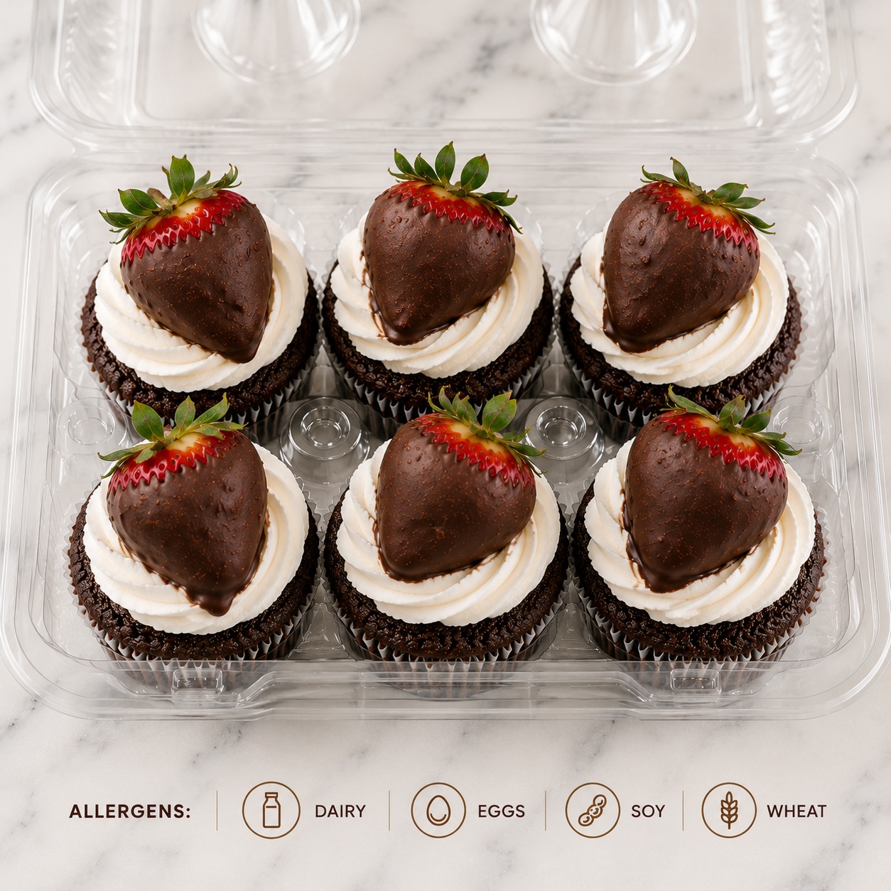 6-Pack Chocolate-Dipped Strawberry Cupcakes